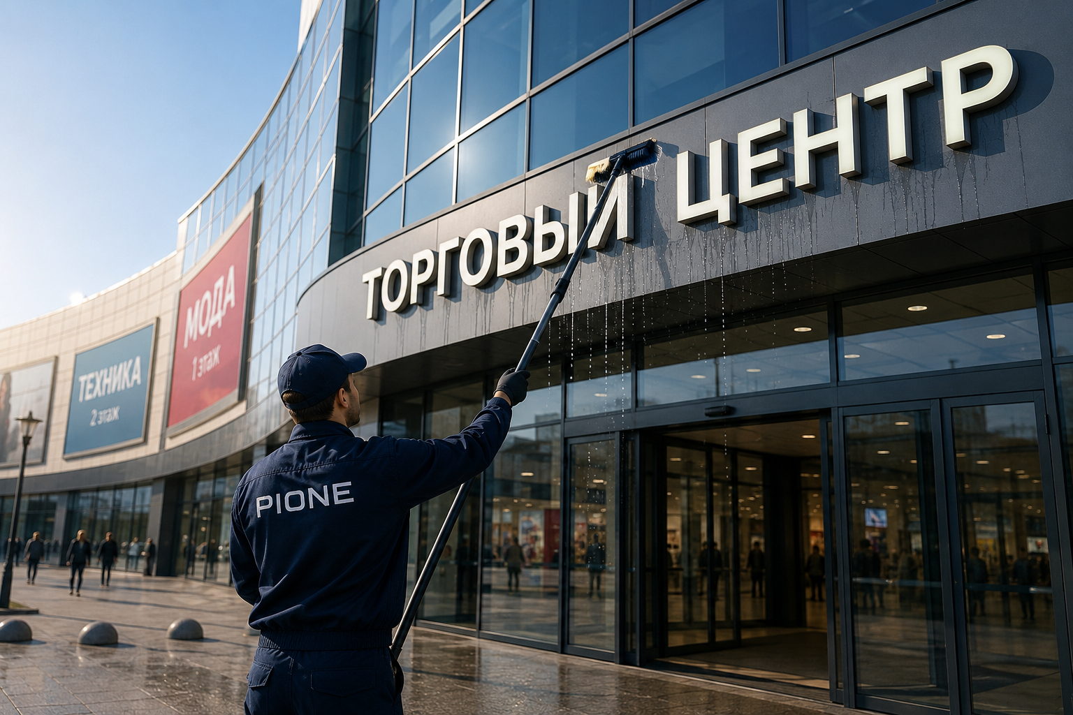 Мойка вывески торгового центра